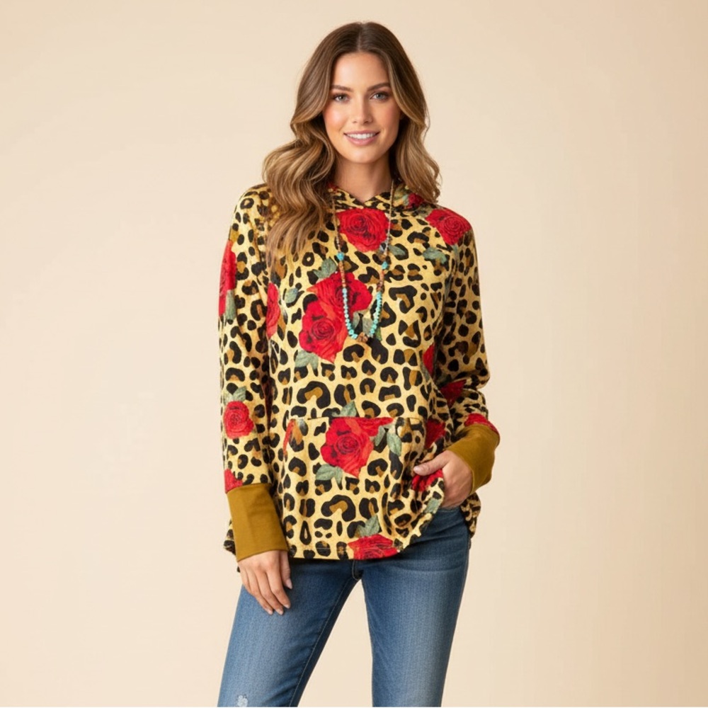 LuLaRoe Unicorn Amber Hoodie • Leopard Print with Roses